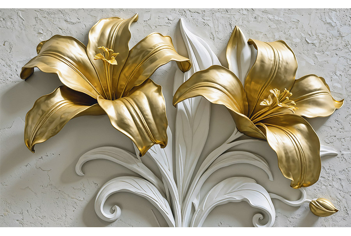 Фотообои «Барельеф с золотыми лилиями на бетоне»