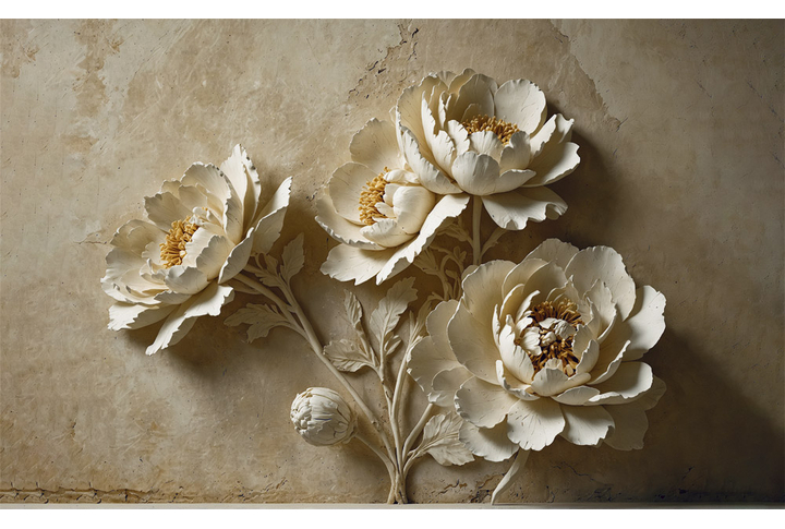 Фотообои «Барельеф каменные пионы»