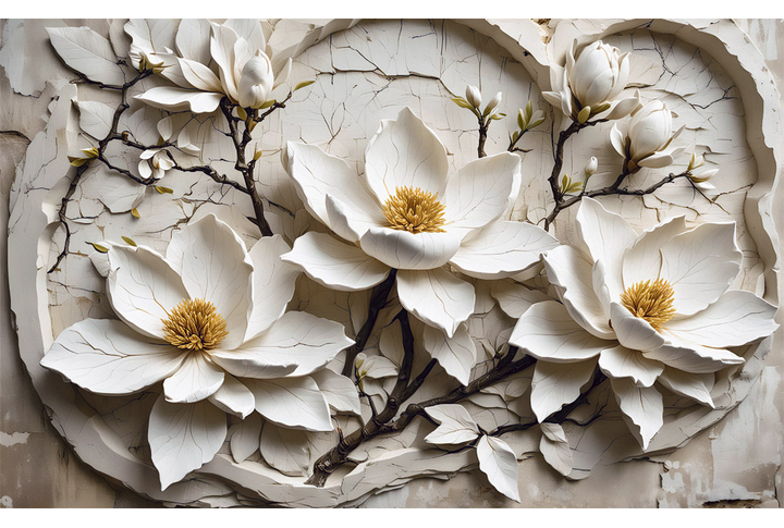 Фотообои «Барельеф с цветами магнолии»