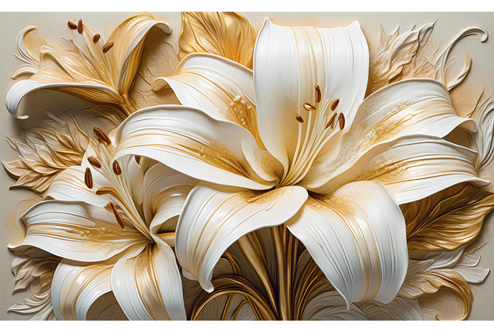 Фотообои «Лилии с тиснением под барельеф»