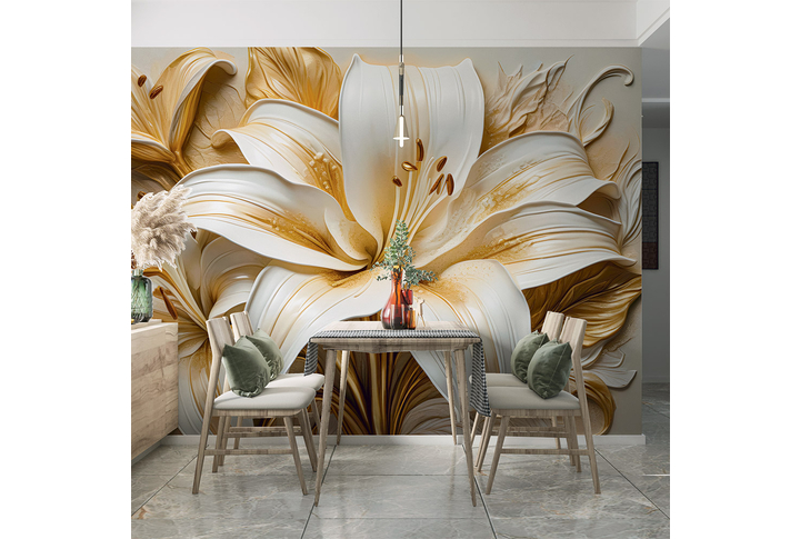 Фотообои «Лилии с тиснением под барельеф» в интерьере