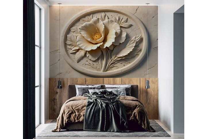 Фотообои «Барельеф Каменный пион» в интерьере