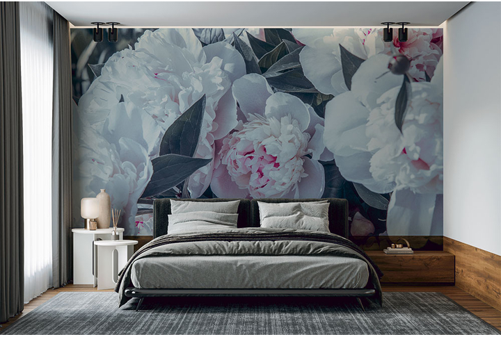 Фотообои «Цветы пионов в черно-белом» в интерьере