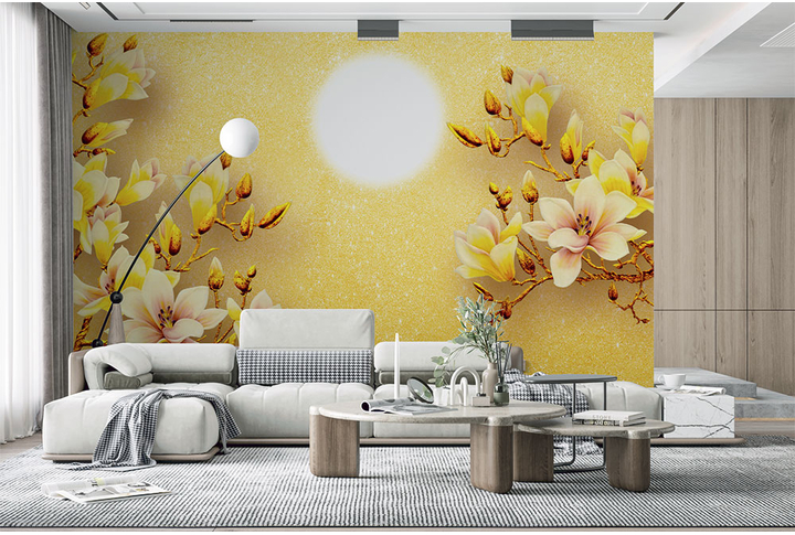 Фотообои «Магнолии с золотом» в интерьере