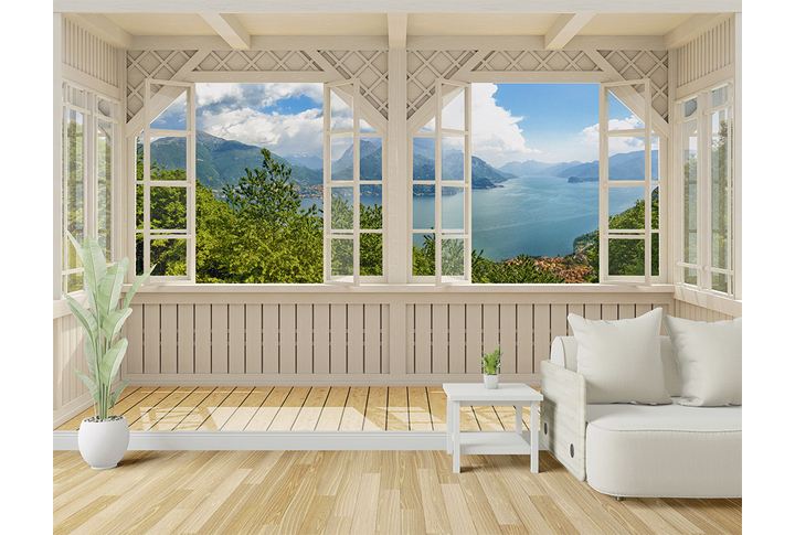 Фотообои «Светлая терраса с видом на природу» в интерьере