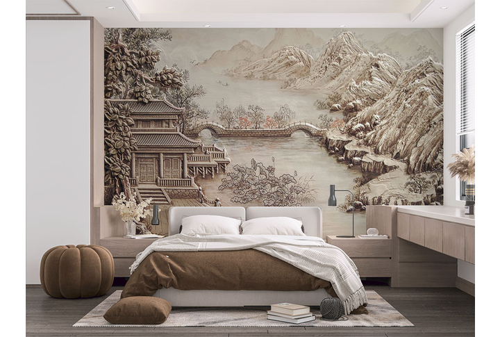 Фотообои «Барельеф в китайском стиле» в интерьере