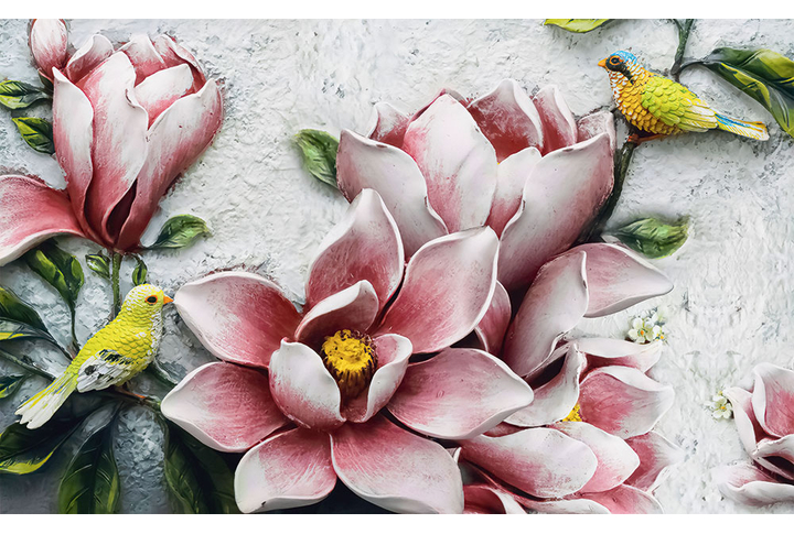 Фотообои «Барельеф с магнолиями и птичками»