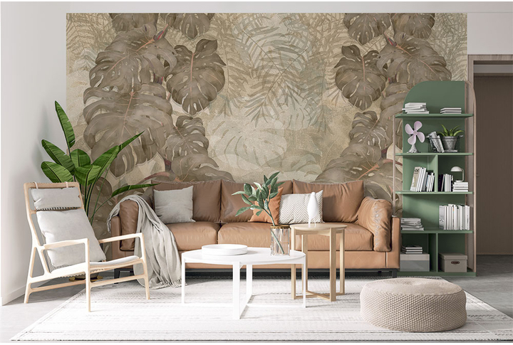 Фотообои «Тропическая монстера» в интерьере