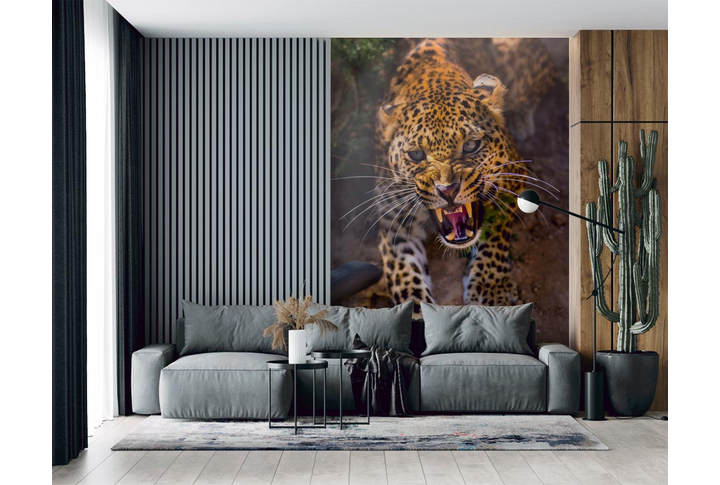 Фотообои «Рычащий леопард» в интерьере