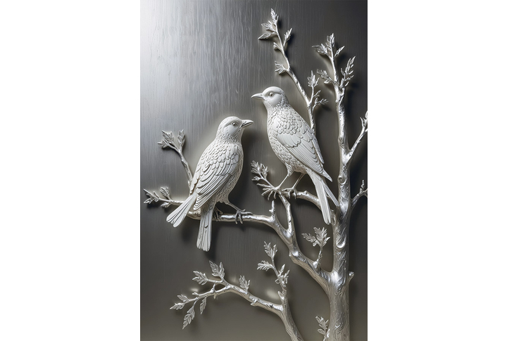 Фотообои «Барельеф с ветвящимся деревом и белыми птицами»