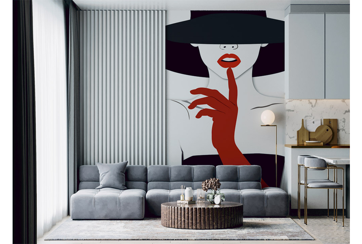 Фотообои «Женщина в шляпе» в интерьере