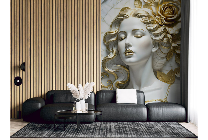 Фотообои «Барельеф с элегантной девушкой» в интерьере