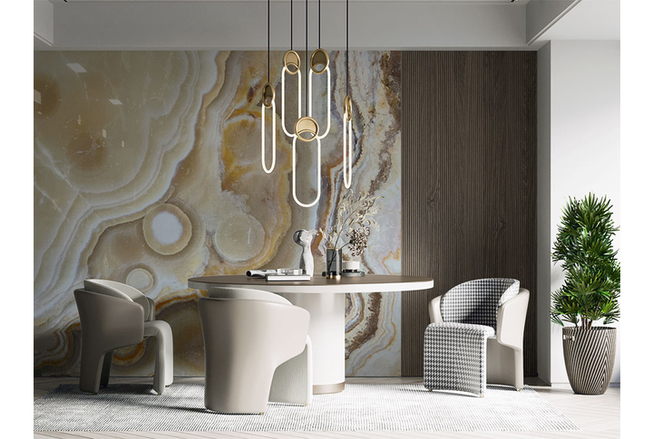 Фотообои «Срез камня оникса в бежевых тонах» в интерьере