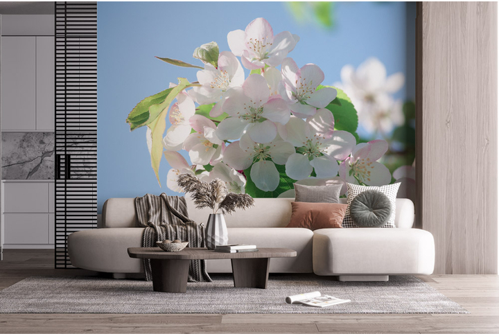 Фотообои «Яблоня на небесно-голубом фоне» в интерьере