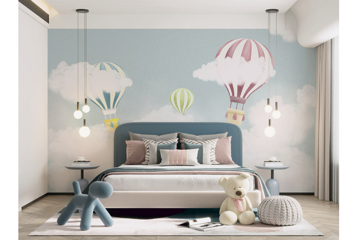 Фотообои «Детские воздушные шары в облаках» в интерьере