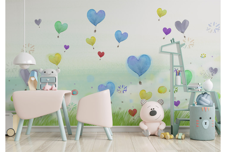 Фотообои «Разноцветные воздушные шары» в интерьере