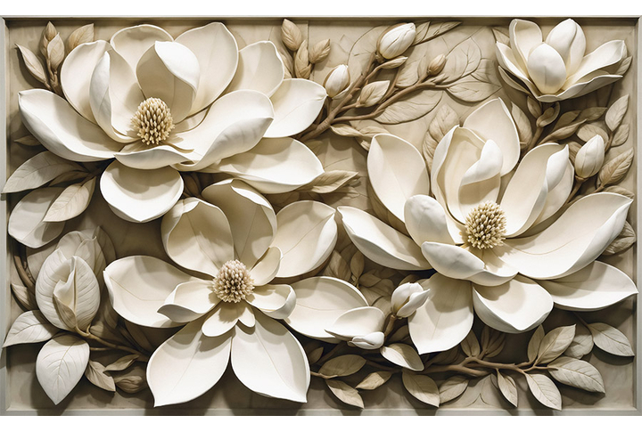 Фотообои «Магнолия на ветке под барельеф»