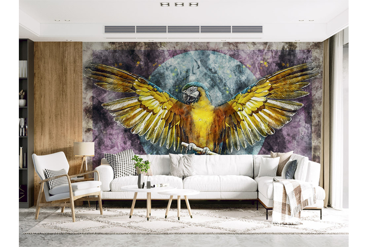 Фотообои «Яркий попугай под рисунок» в интерьере