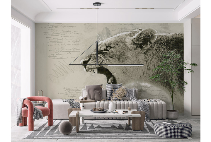 Фотообои «Львица под рисунок» в интерьере