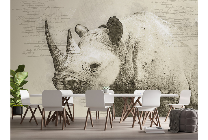 Фотообои «Носорог в стиле рисунка» в интерьере