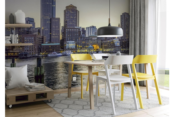 Фотообои «Набережная вечернего города Бостона» в интерьере