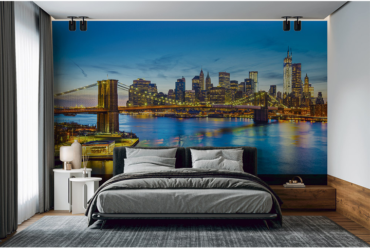 Фотообои «Вид на Нью-Йорк, Манхэттен и Бруклинский мост» в интерьере