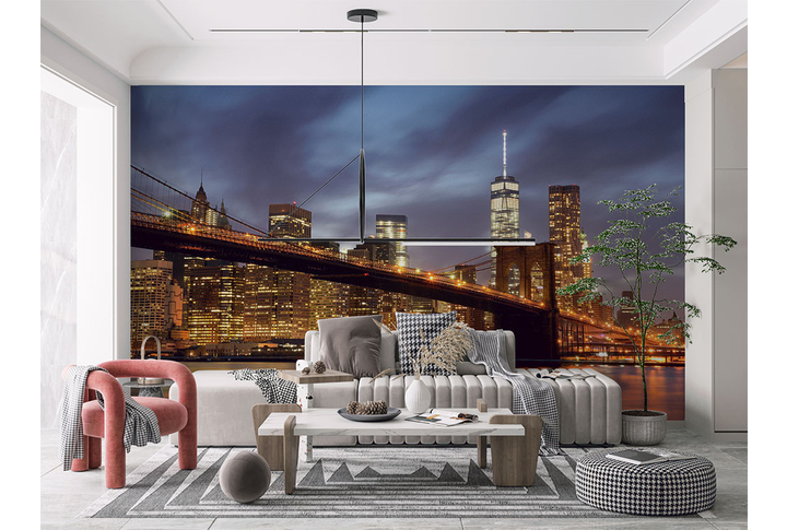 Фотообои «Бруклинский мост в ночных огнях» в интерьере