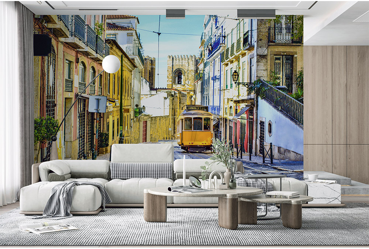 Фотообои «Желтый трамвай» в интерьере