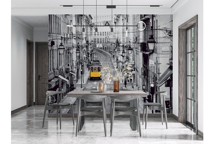 Фотообои «Трамвай черно-белого Лиссабона» в интерьере