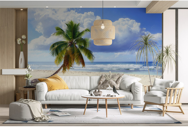 Фотообои «Одинокая пальма на берегу моря» в интерьере