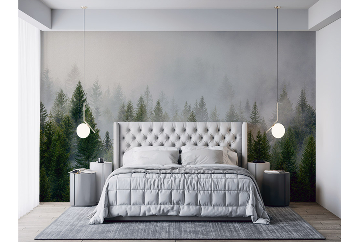 Фотообои «Туман над еловым лесом» в интерьере