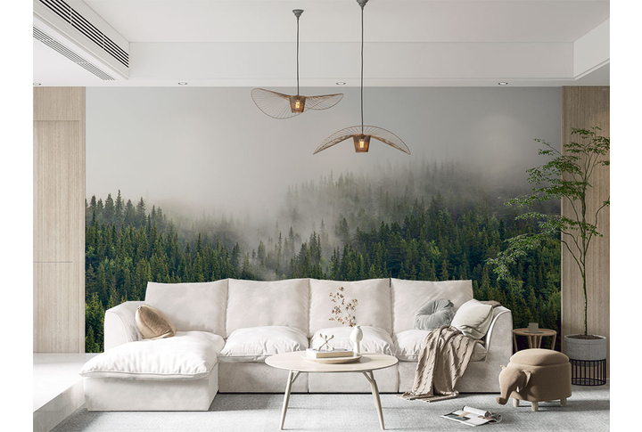 Фотообои «Туман в еловом лесу» в интерьере