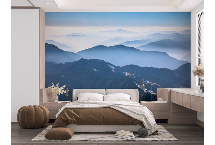 Фотообои «Голубые туманные горы» в интерьере