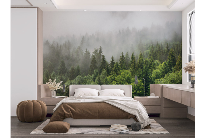 Фотообои «Ели в тумане после дождя» в интерьере