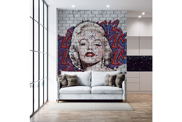 Фотообои «Граффити с Мэрилин Монро на кирпиче» в интерьере