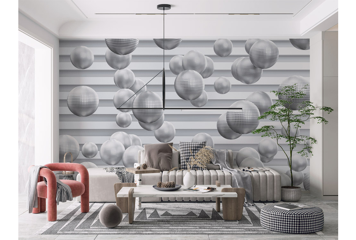Фотообои «Трехмерные рельефные шары» в интерьере