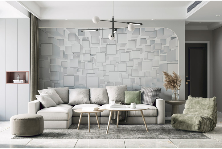 Фотообои «Трехмерные квадраты» в интерьере