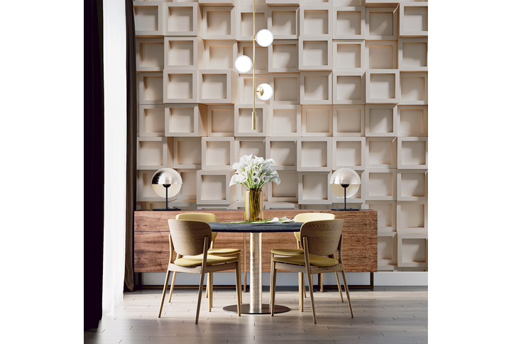 Фотообои «Стена из рельефных кубов» в интерьере