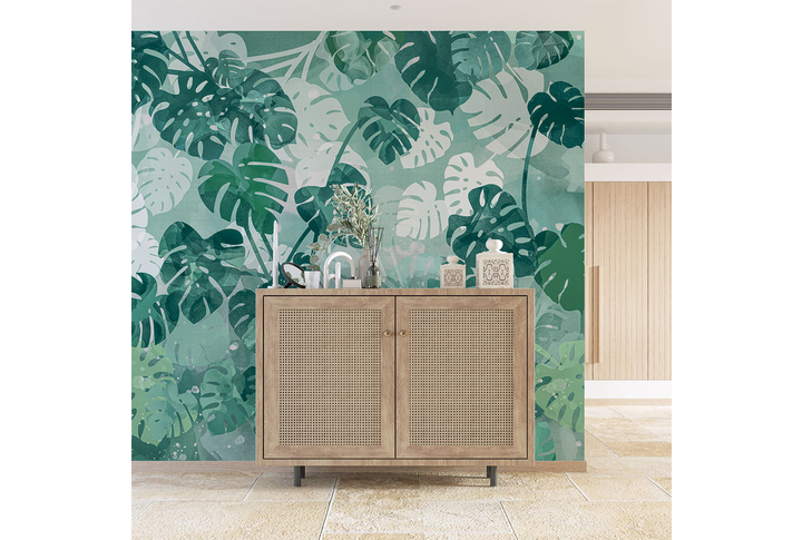 Фотообои «Монстера-акварель» в интерьере