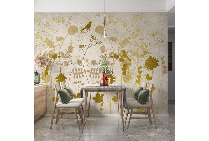Фотообои «Золотая флористика» в интерьере