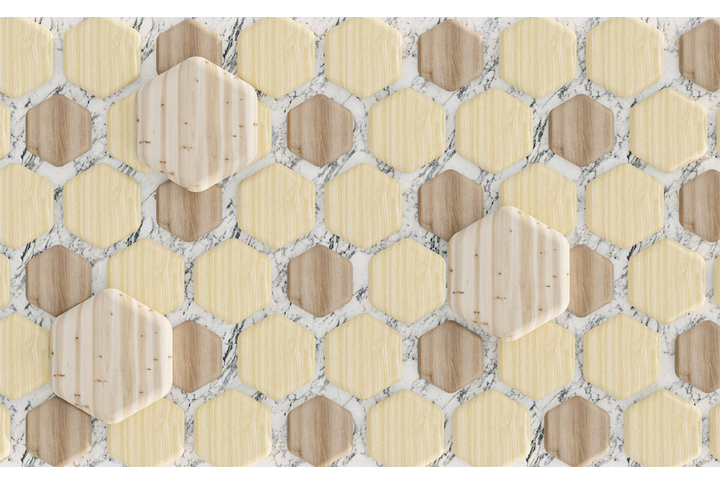 Фотообои «Шестигранники под дерево на мраморе»