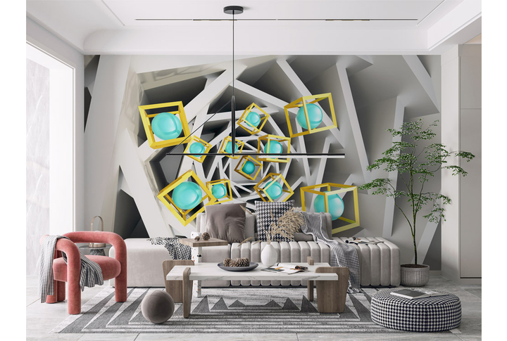 Фотообои «Абстрактный тоннель с бирюзовыми шарами» в интерьере