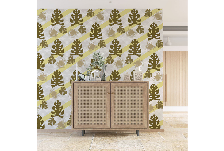 Фотообои «Рисунок из тропических листьев монстеры» в интерьере