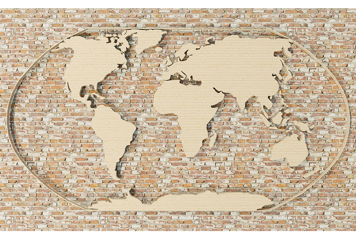 Фотообои «Карта из дерева на кирпичной стене»