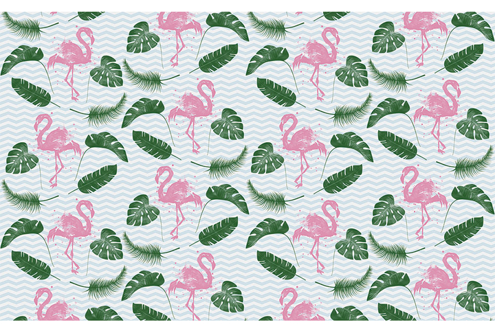 Фотообои «Фламинго и листья тропических растений»
