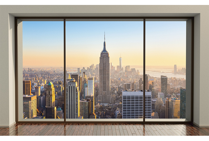 Фотообои «Окно пентхауса с видом на Нью-Йорк»