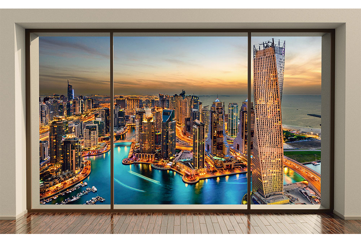 Фотообои «Окно с видом на ночной Дубай»
