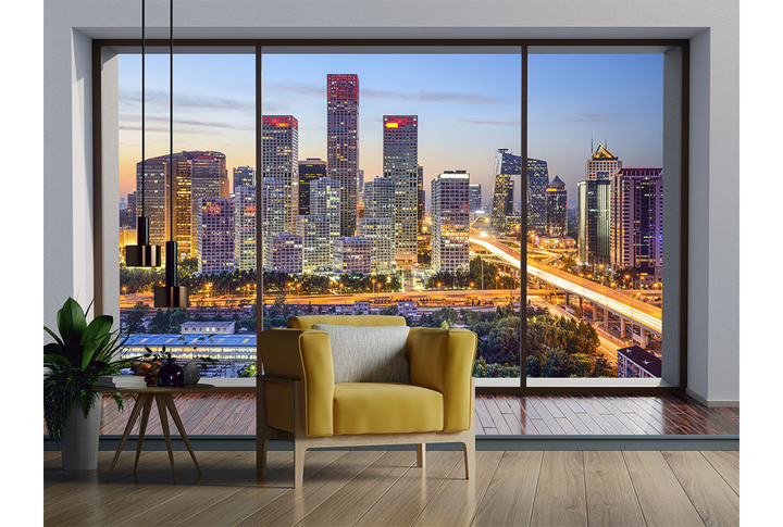 Фотообои «Большое окно с видом на Пекин» в интерьере