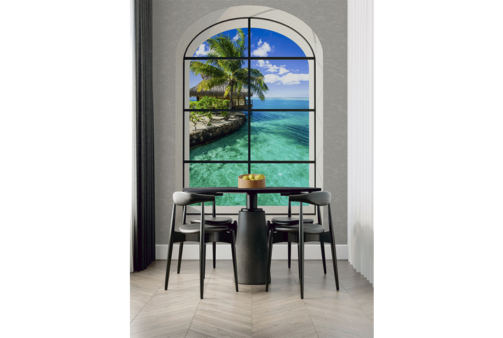 Фотообои «Арочное окно с видом на морской пейзаж»