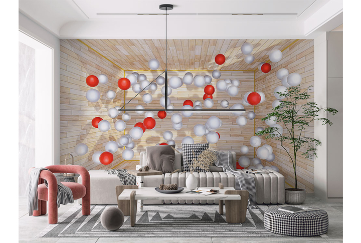 Фотообои «Комната под дерево с шарами» в интерьере